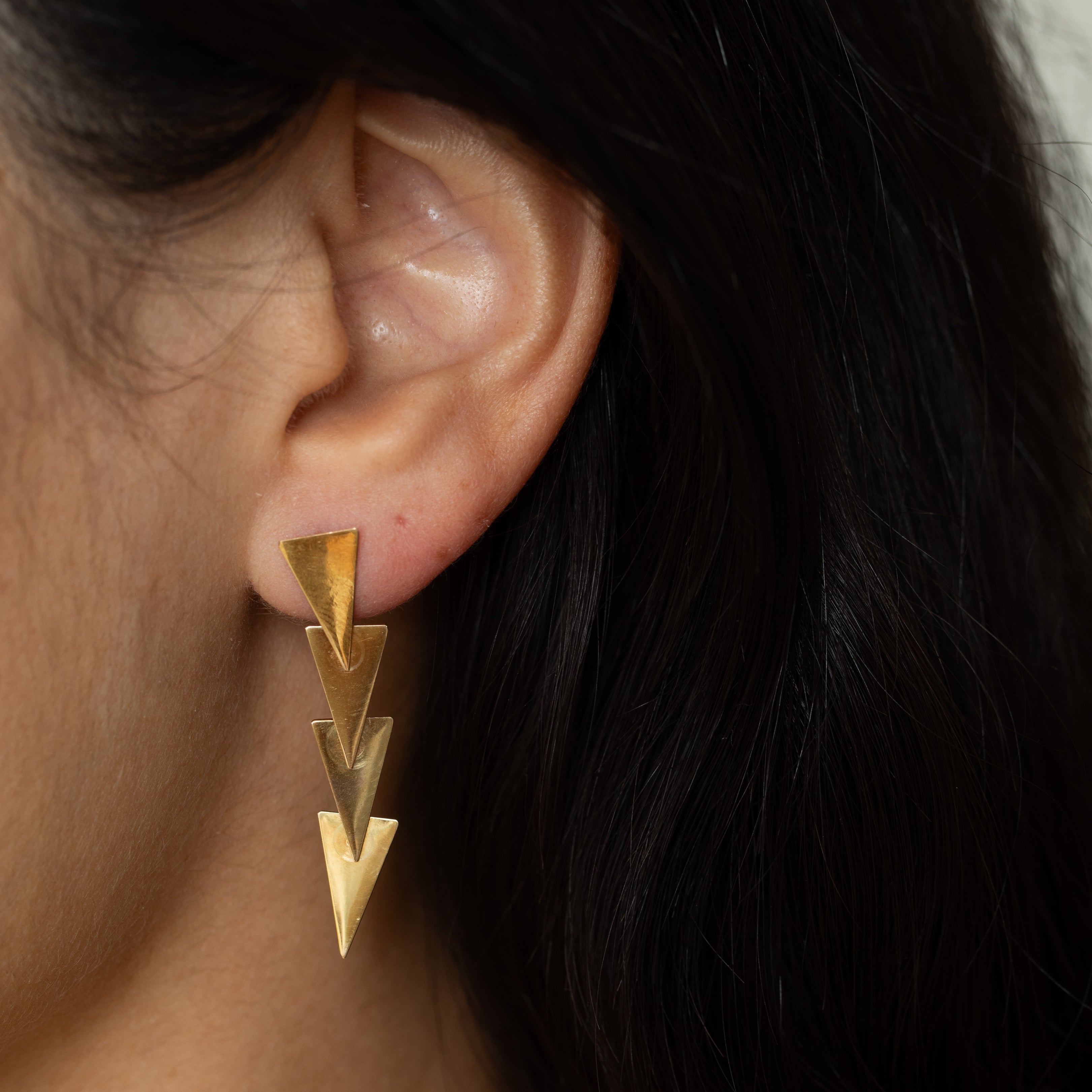Movable 14k Gold Triangle Drop Earrings