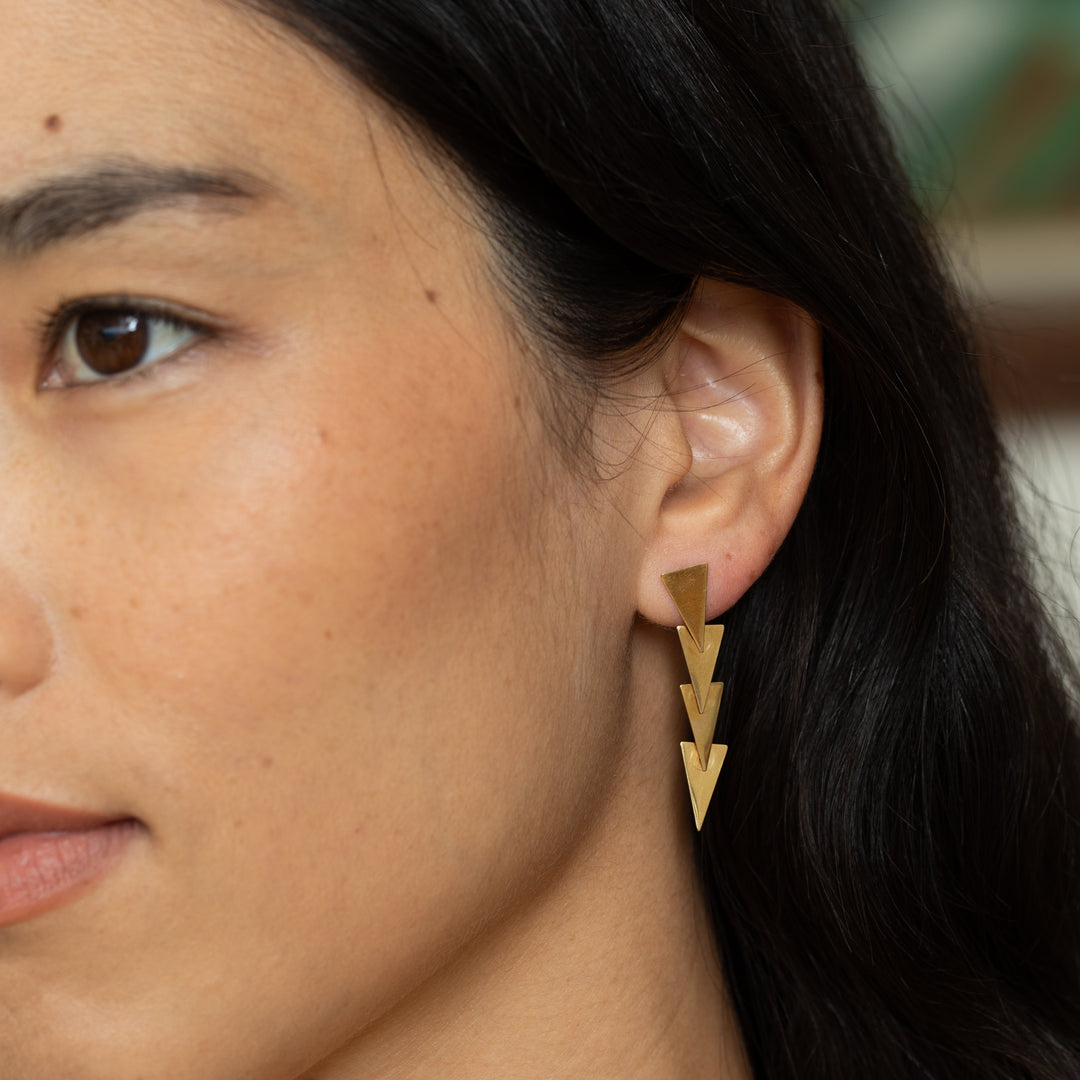 Movable 14k Gold Triangle Drop Earrings