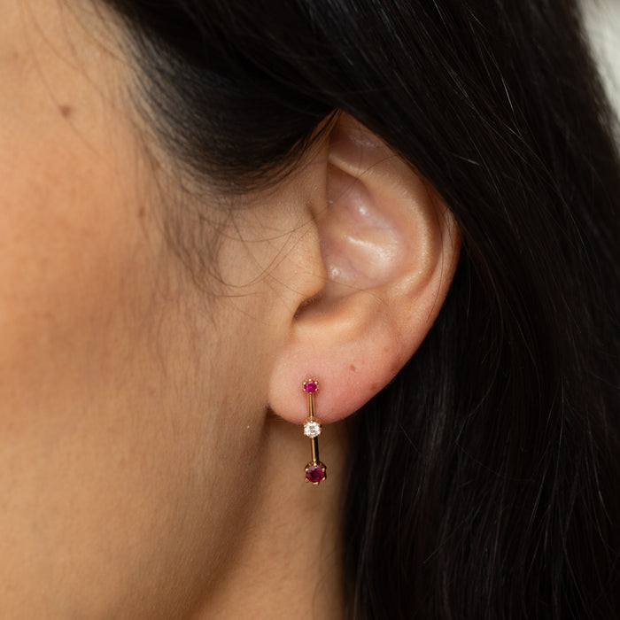 Vertical Ruby, Diamond, And 14K Gold Drop Earrings