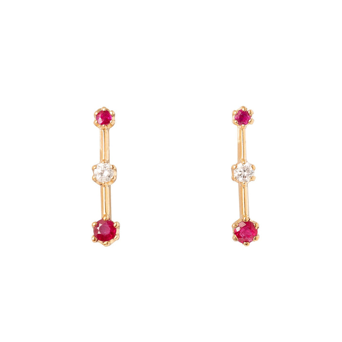 Vertical Ruby, Diamond, And 14K Gold Drop Earrings