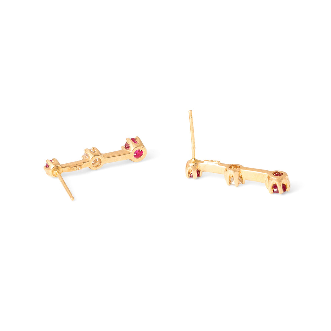 Vertical Ruby, Diamond, And 14K Gold Drop Earrings