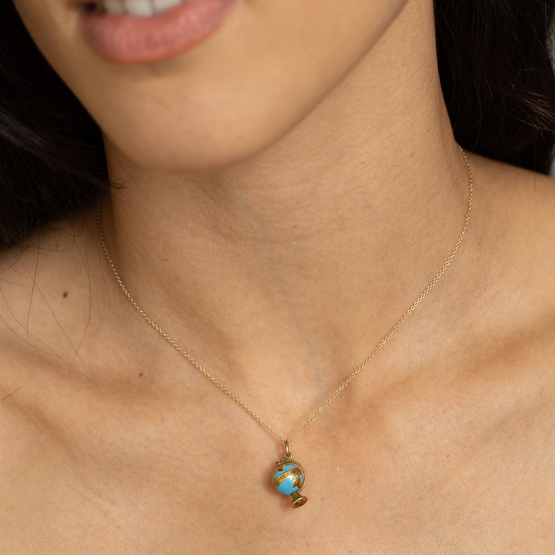 Enamel and 14k Yellow Gold Globe Charm