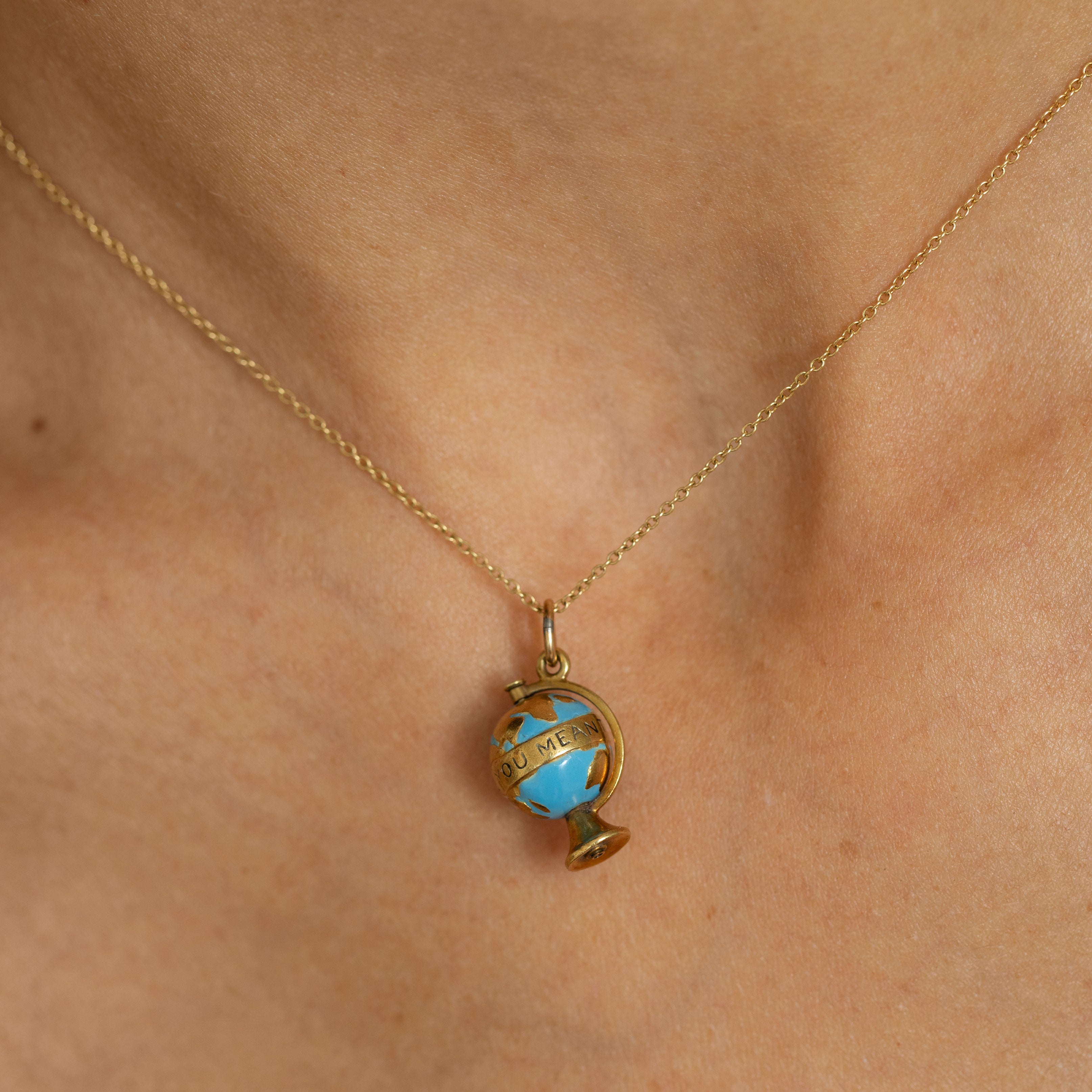 Enamel and 14k Yellow Gold Globe Charm