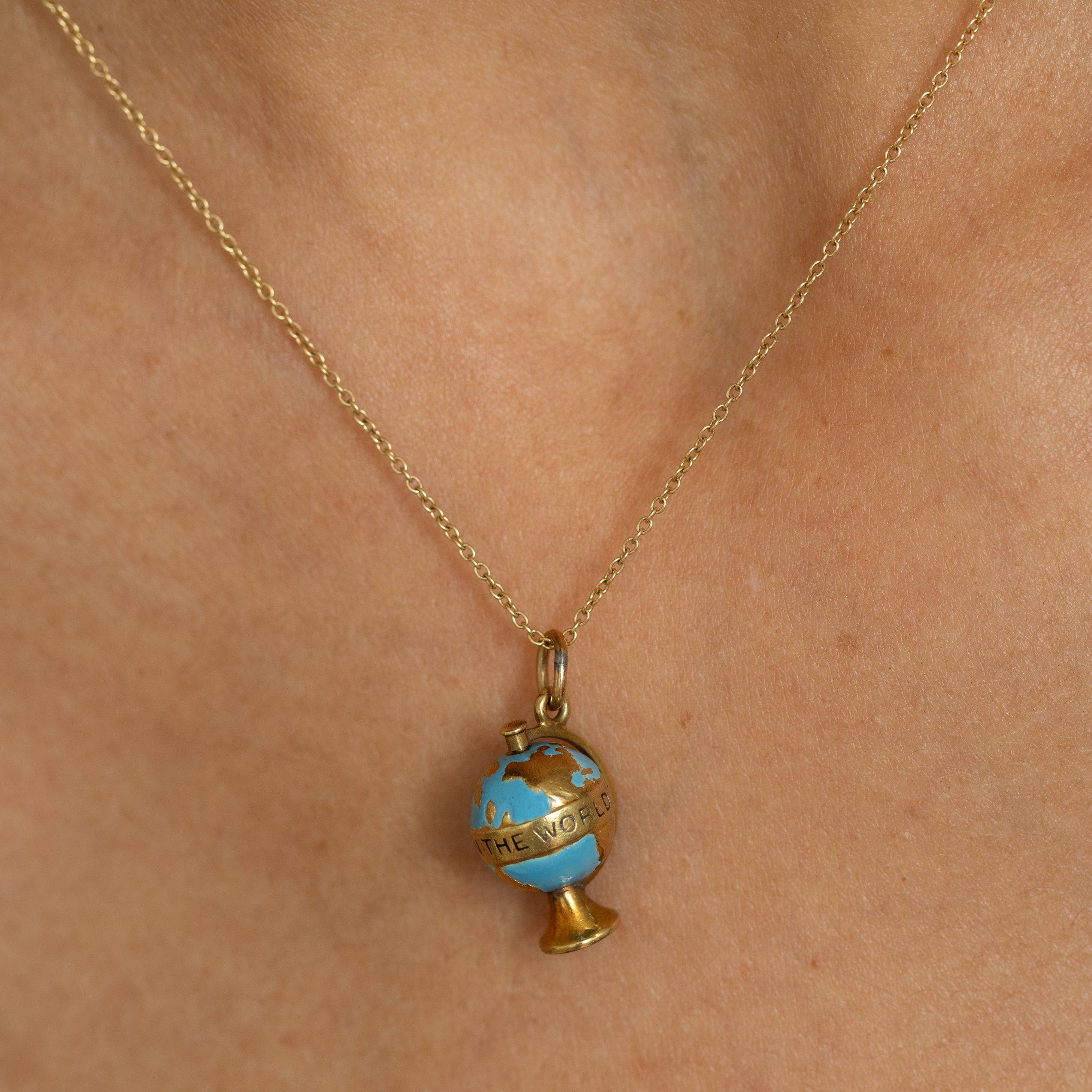Enamel and 14k Yellow Gold Globe Charm