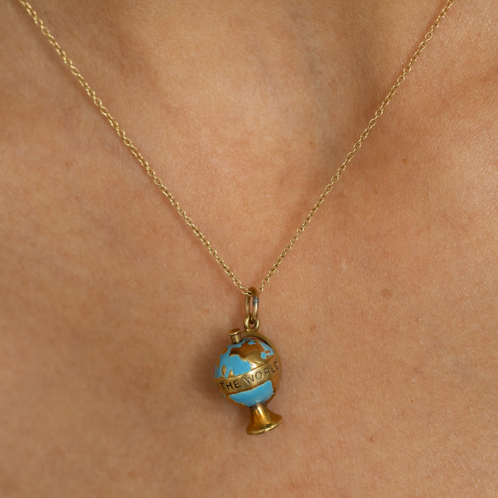 Enamel and 14k Yellow Gold Globe Charm