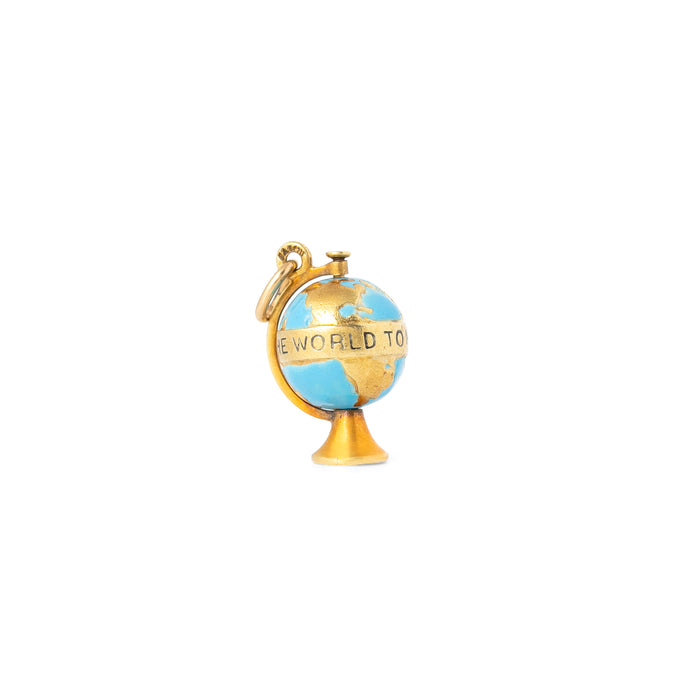 Enamel and 14k Yellow Gold Globe Charm