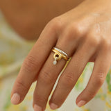 Movable Diamond And 18k Bi-Color Gold Modernist Ring