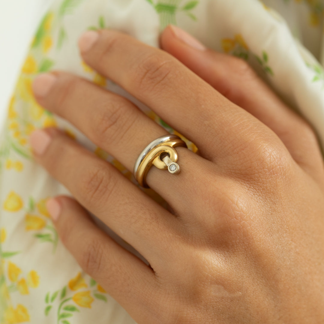 Movable Diamond And 18k Bi-Color Gold Modernist Ring