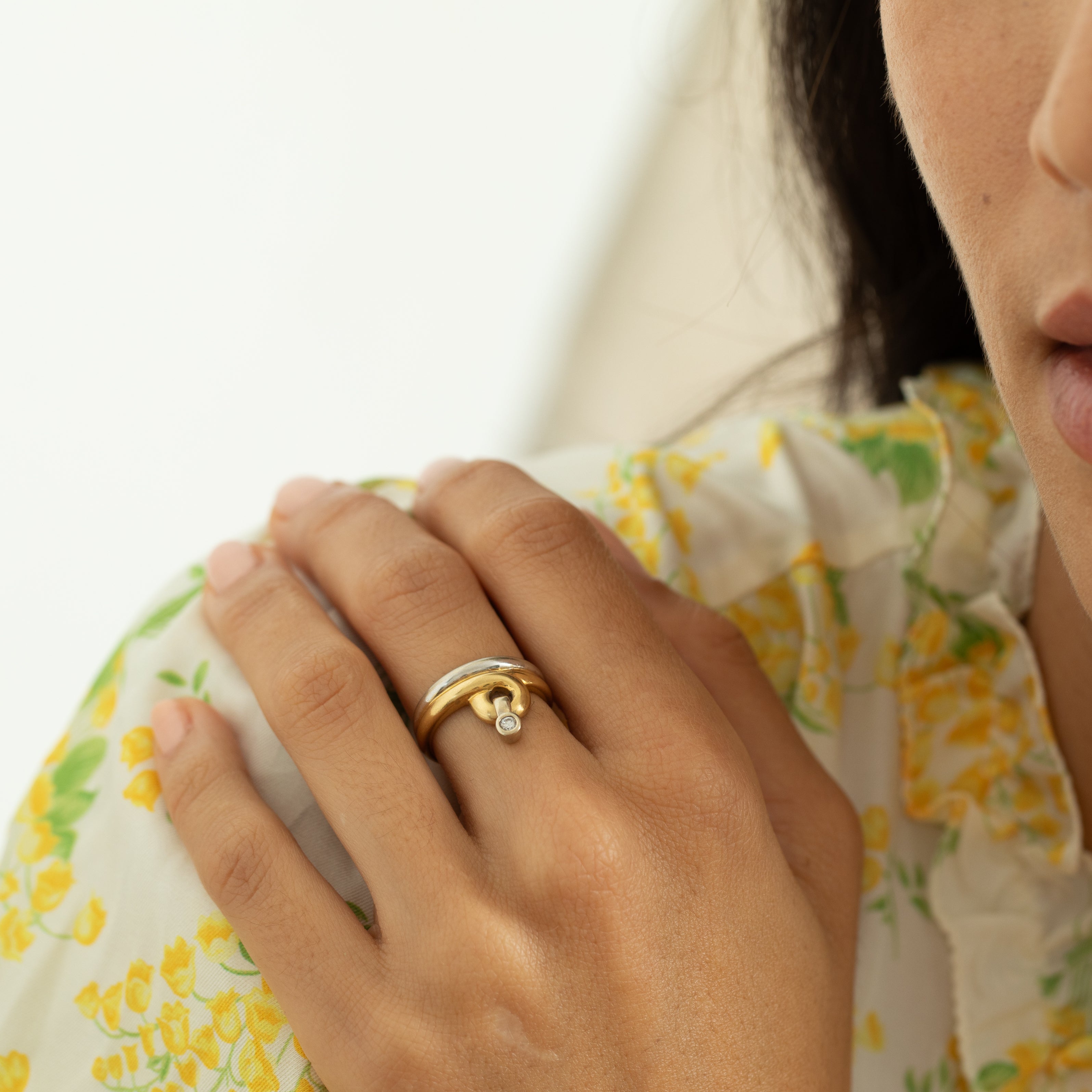 Movable Diamond And 18k Bi-Color Gold Modernist Ring