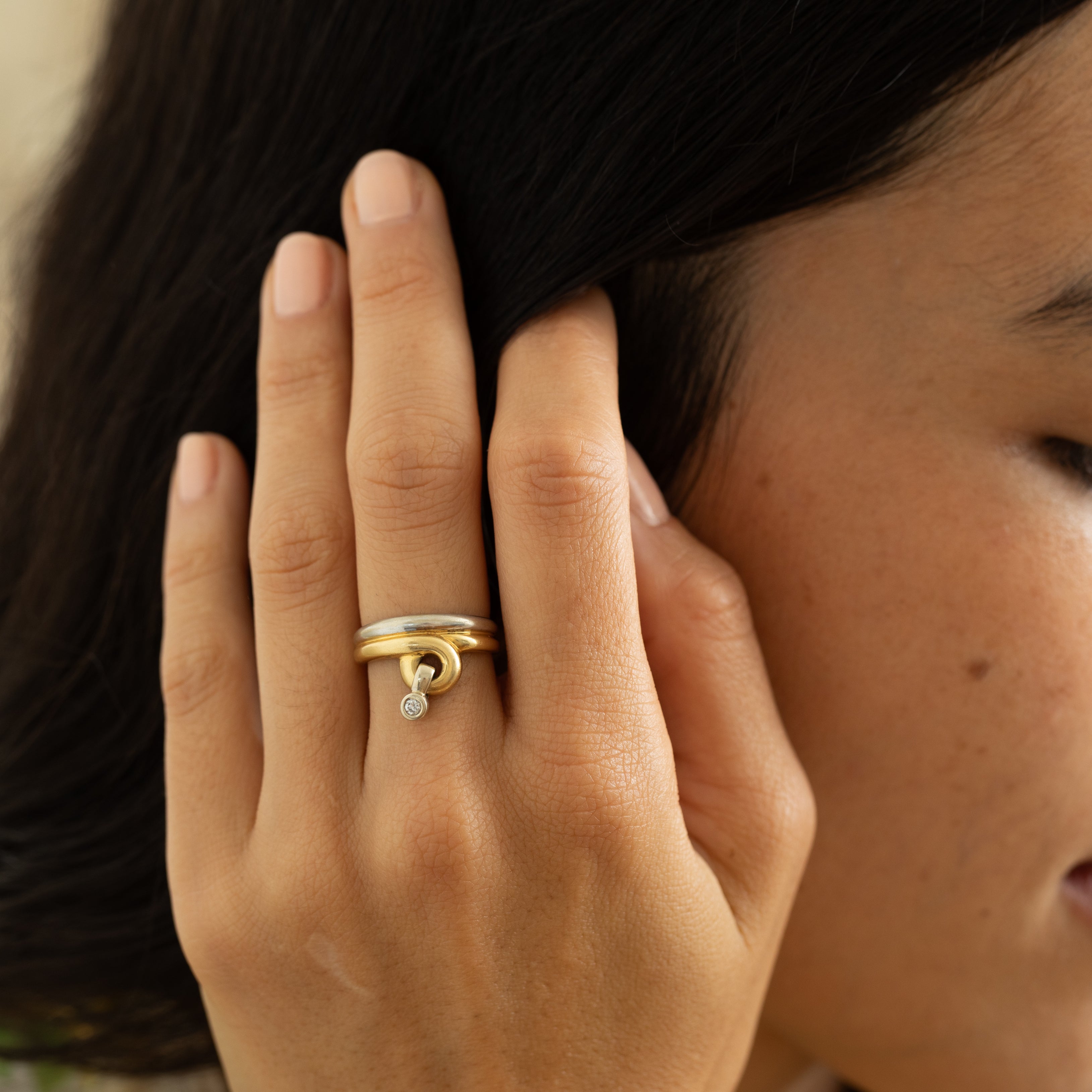 Movable Diamond And 18k Bi-Color Gold Modernist Ring