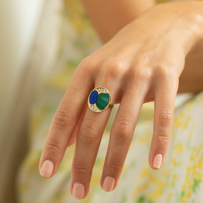 Malachite, Lapis, Diamond, And 14k Yellow Gold Diamond