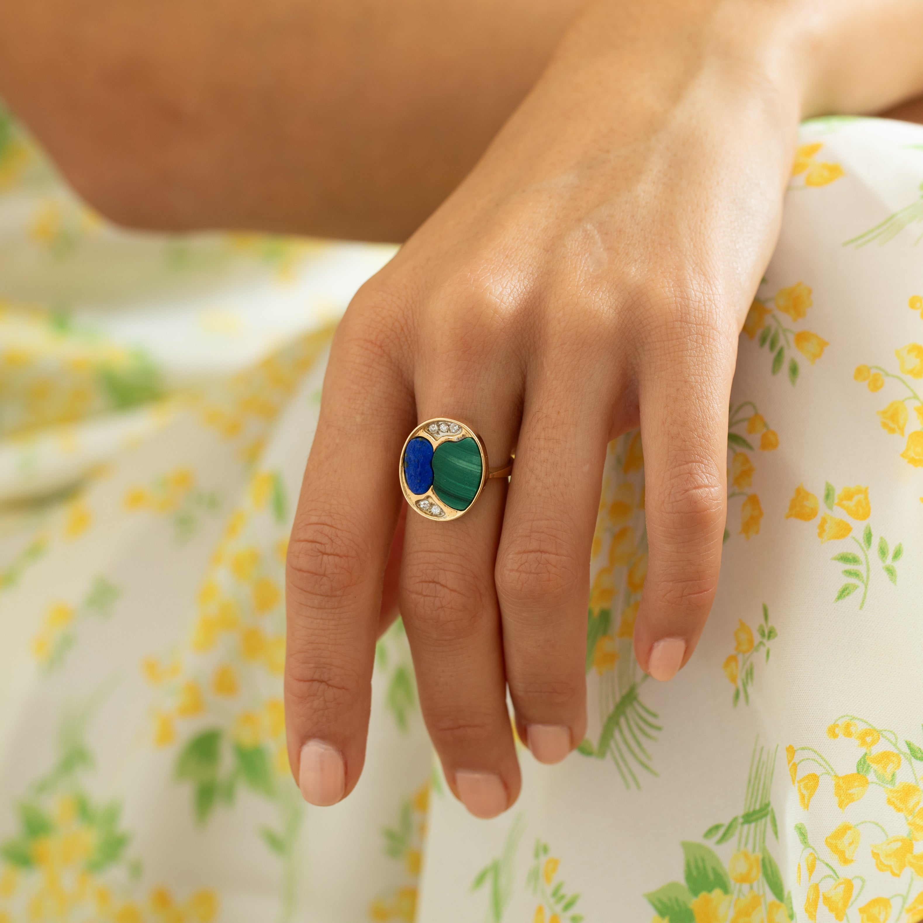 Malachite, Lapis, Diamond, And 14k Yellow Gold Diamond