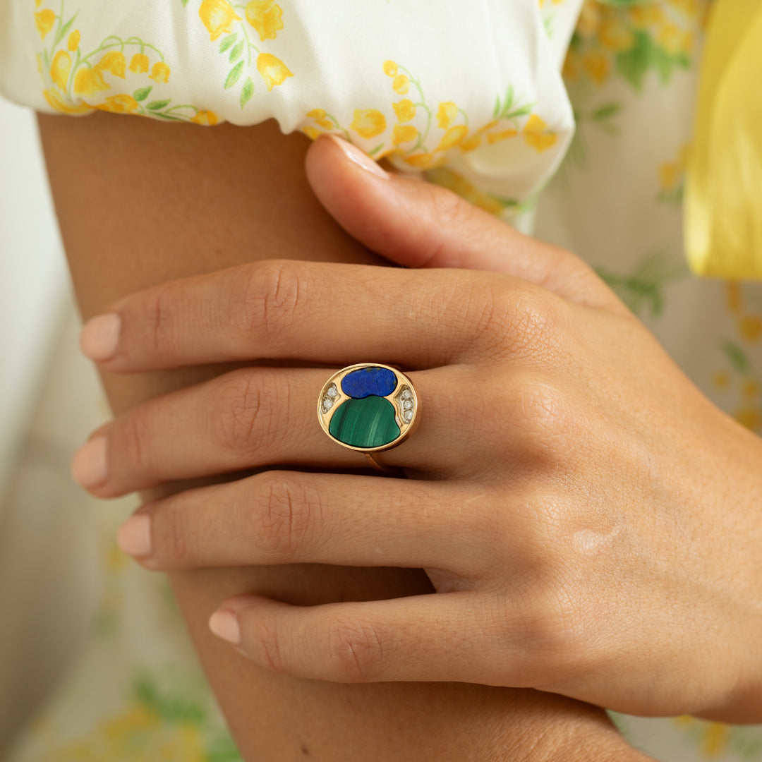 Malachite, Lapis, Diamond, And 14k Yellow Gold Diamond