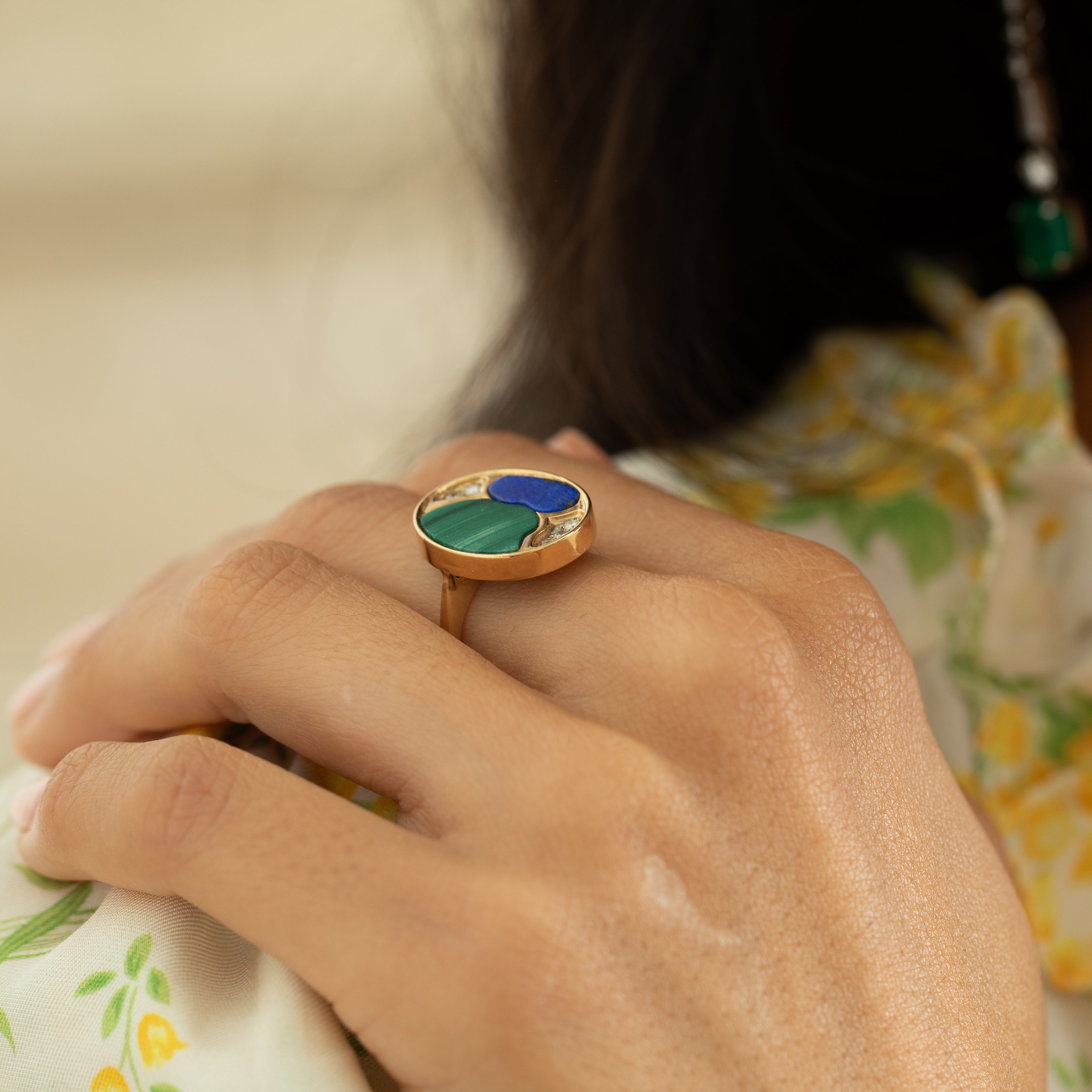 Malachite, Lapis, Diamond, And 14k Yellow Gold Diamond