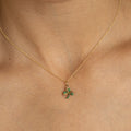 Green Enamel Clover Pearl And 14K Gold Charm