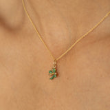 Green Enamel Clover Pearl And 14K Gold Charm