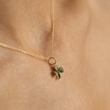 Green Enamel Clover Pearl And 14K Gold Charm