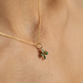 Green Enamel Clover Pearl And 14K Gold Charm