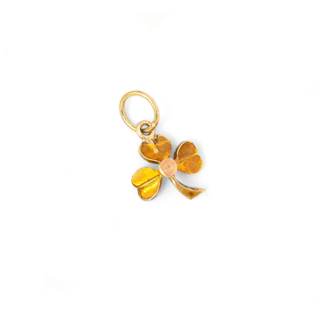 Green Enamel Clover Pearl And 14K Gold Charm