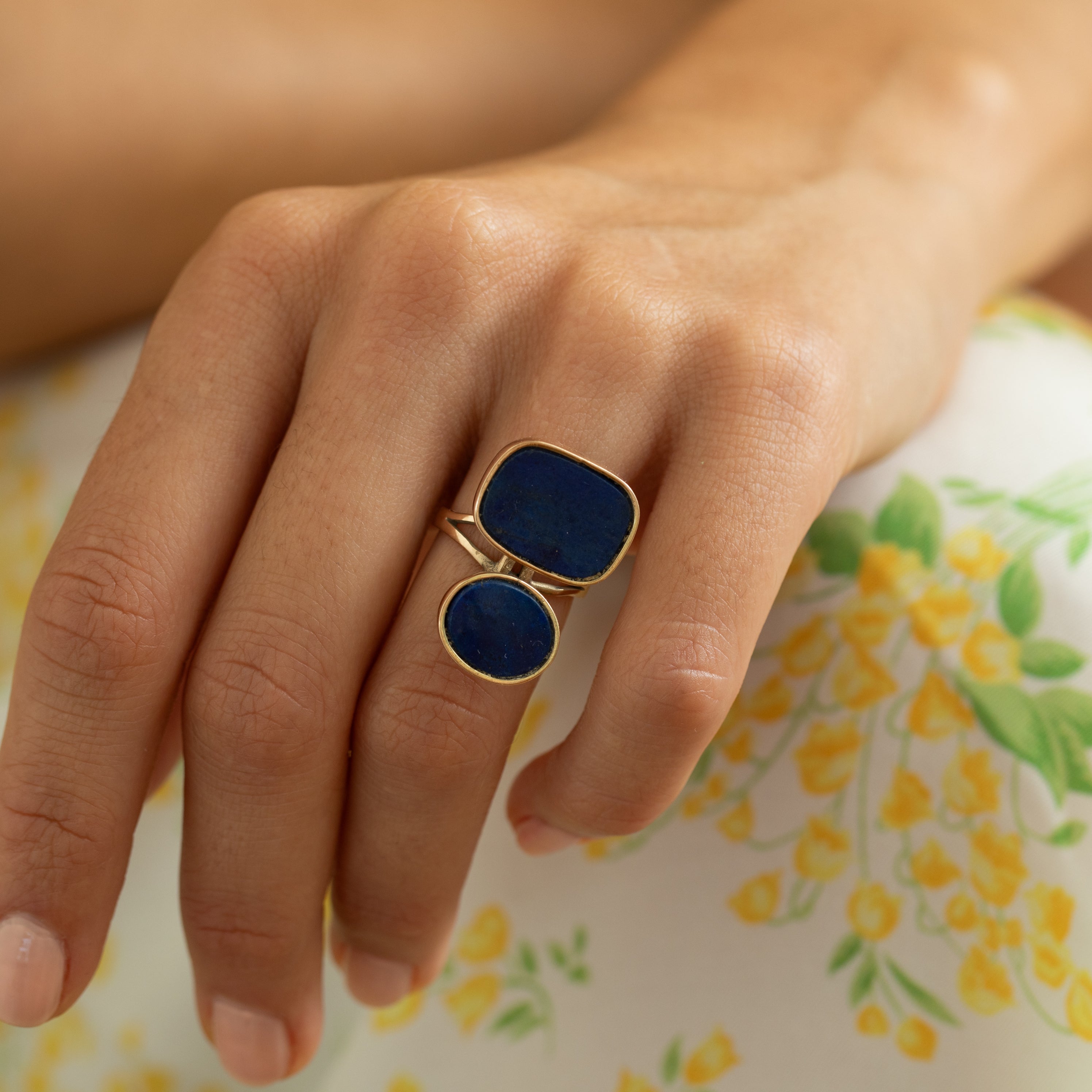 Double Lapis Lazuli and 14K Gold Ring