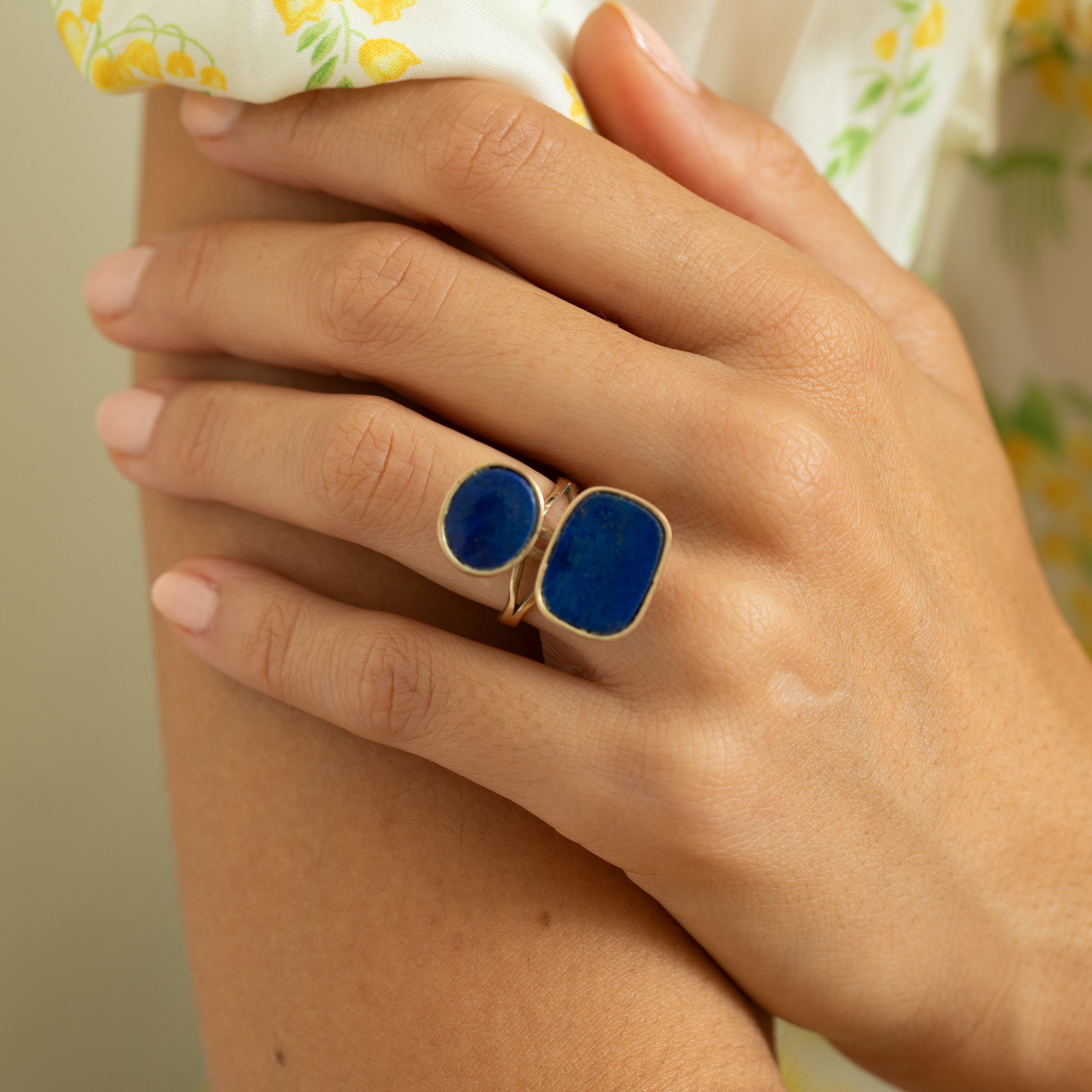 Double Lapis Lazuli and 14K Gold Ring