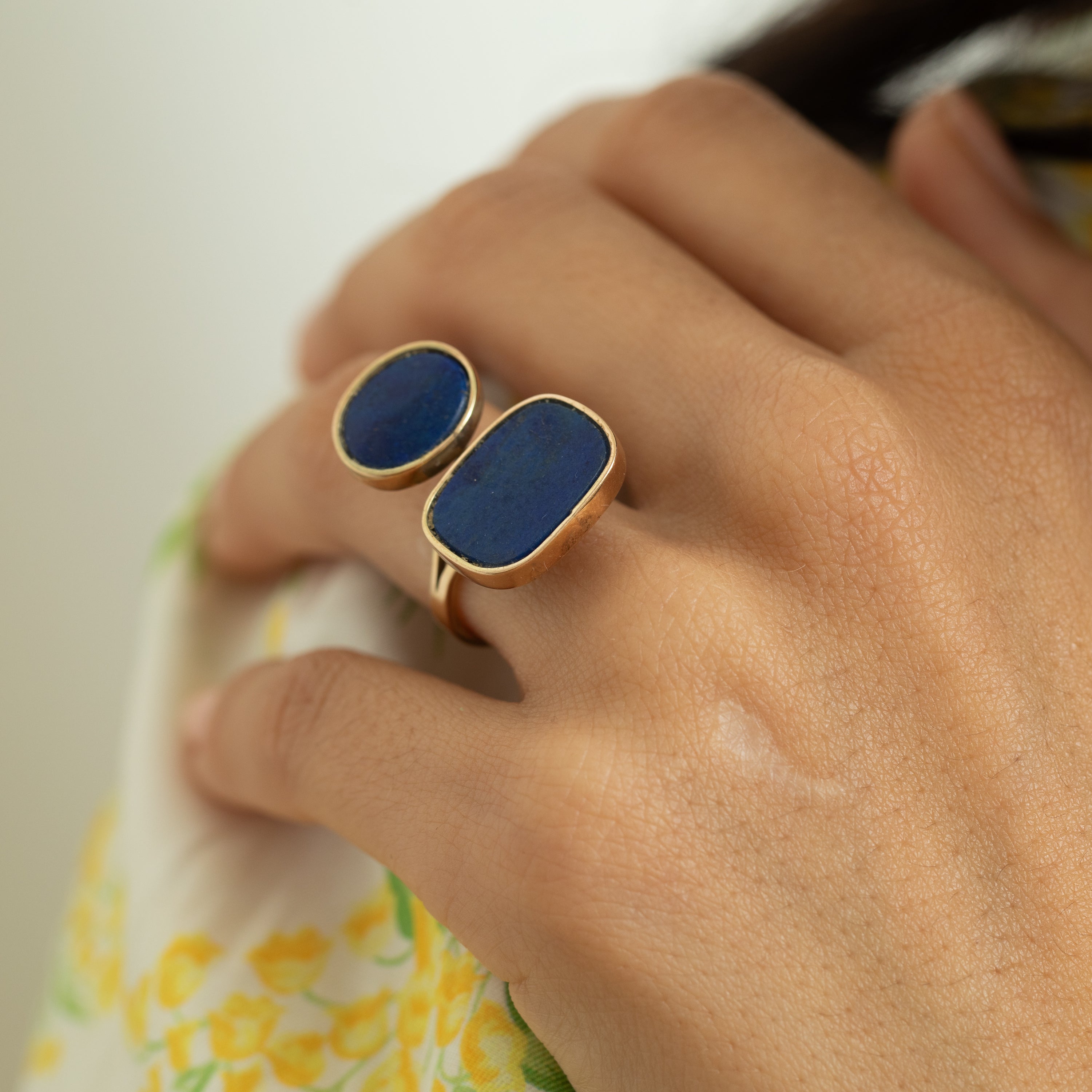 Double Lapis Lazuli and 14K Gold Ring