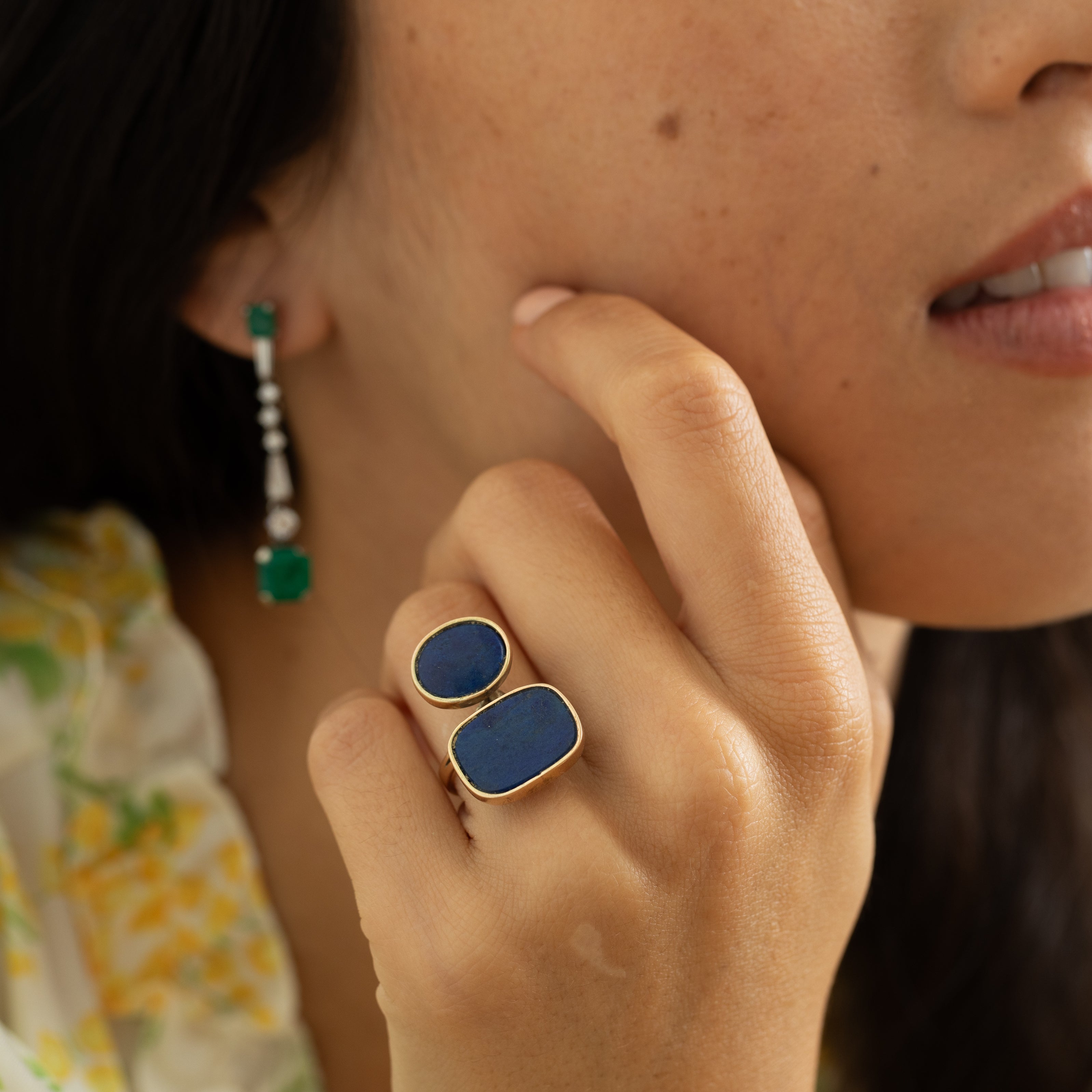 Double Lapis Lazuli and 14K Gold Ring