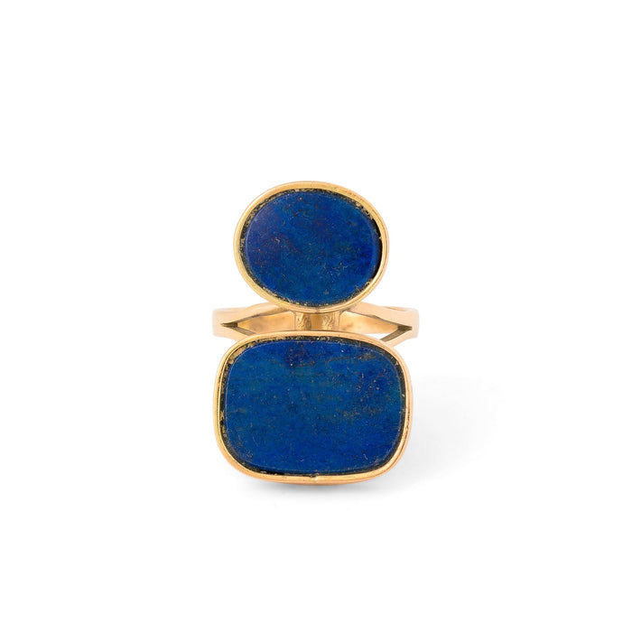 Double Lapis Lazuli and 14K Gold Ring