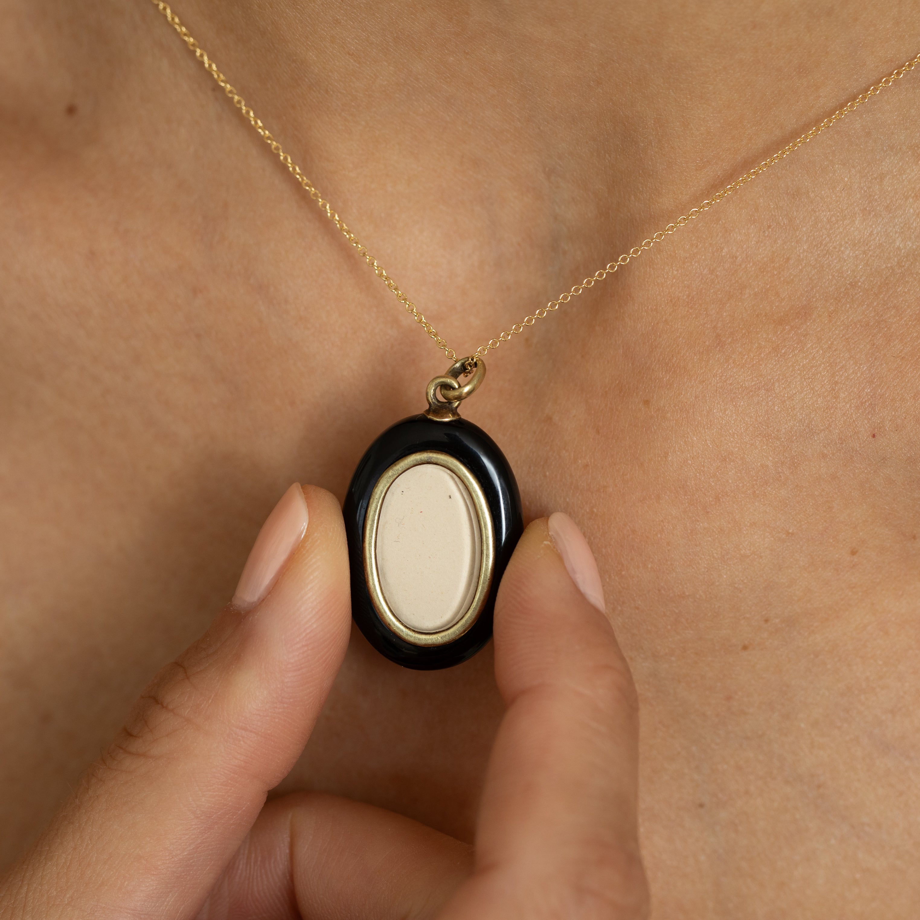 Victorian Carved Onyx and 14K Gold Open Back Locket