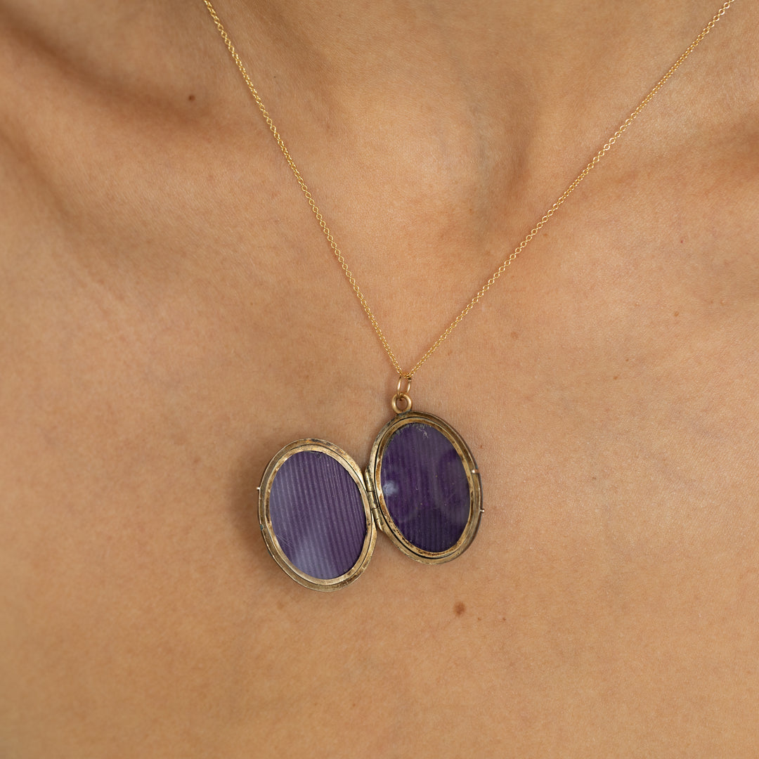 Victorian Hand Painted Floral And Blue Enamel Silver Locket