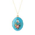 Victorian Hand Painted Floral And Blue Enamel Silver Locket