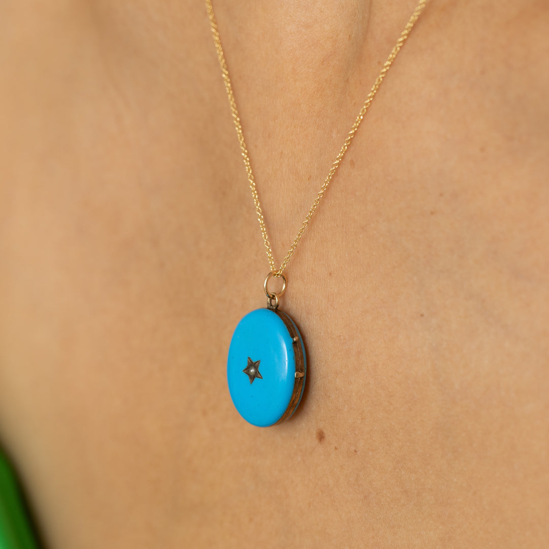 Victorian Blue Enamel, Pearl, And Silver Star Locket
