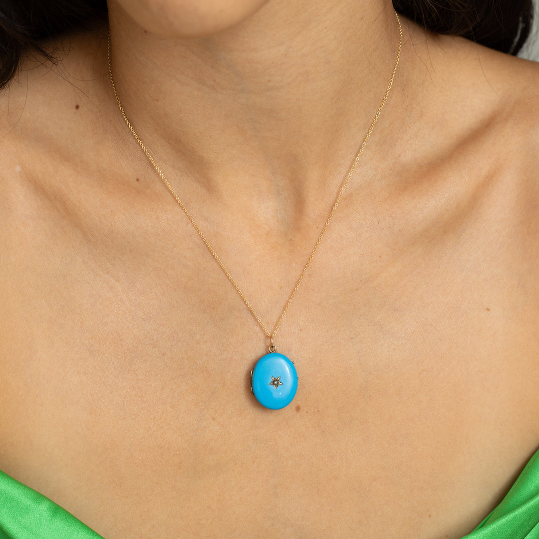 Victorian Blue Enamel, Pearl, And Silver Star Locket