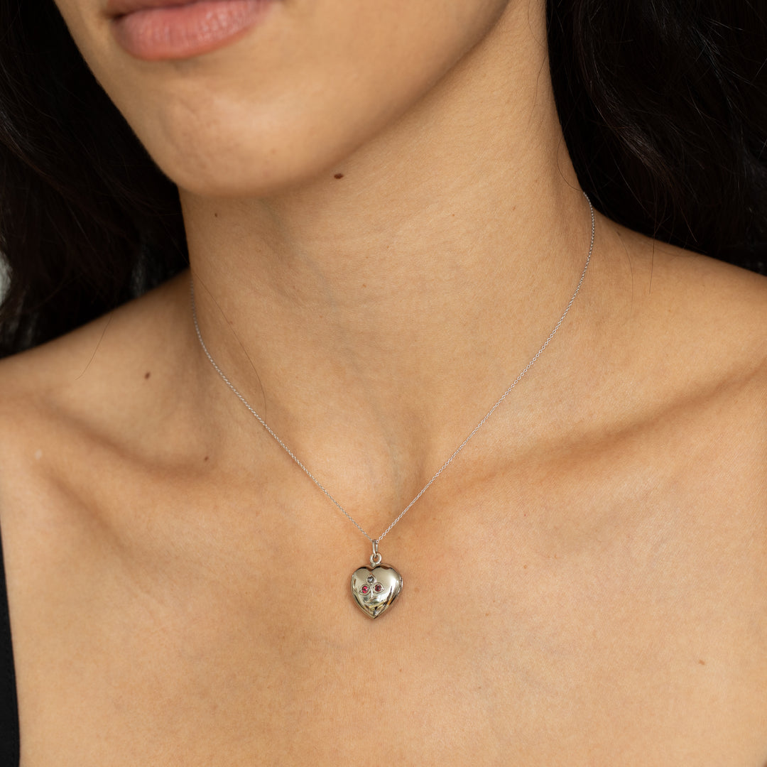 Heart Shaped Ruby, Diamond, And 14K Gold Locket