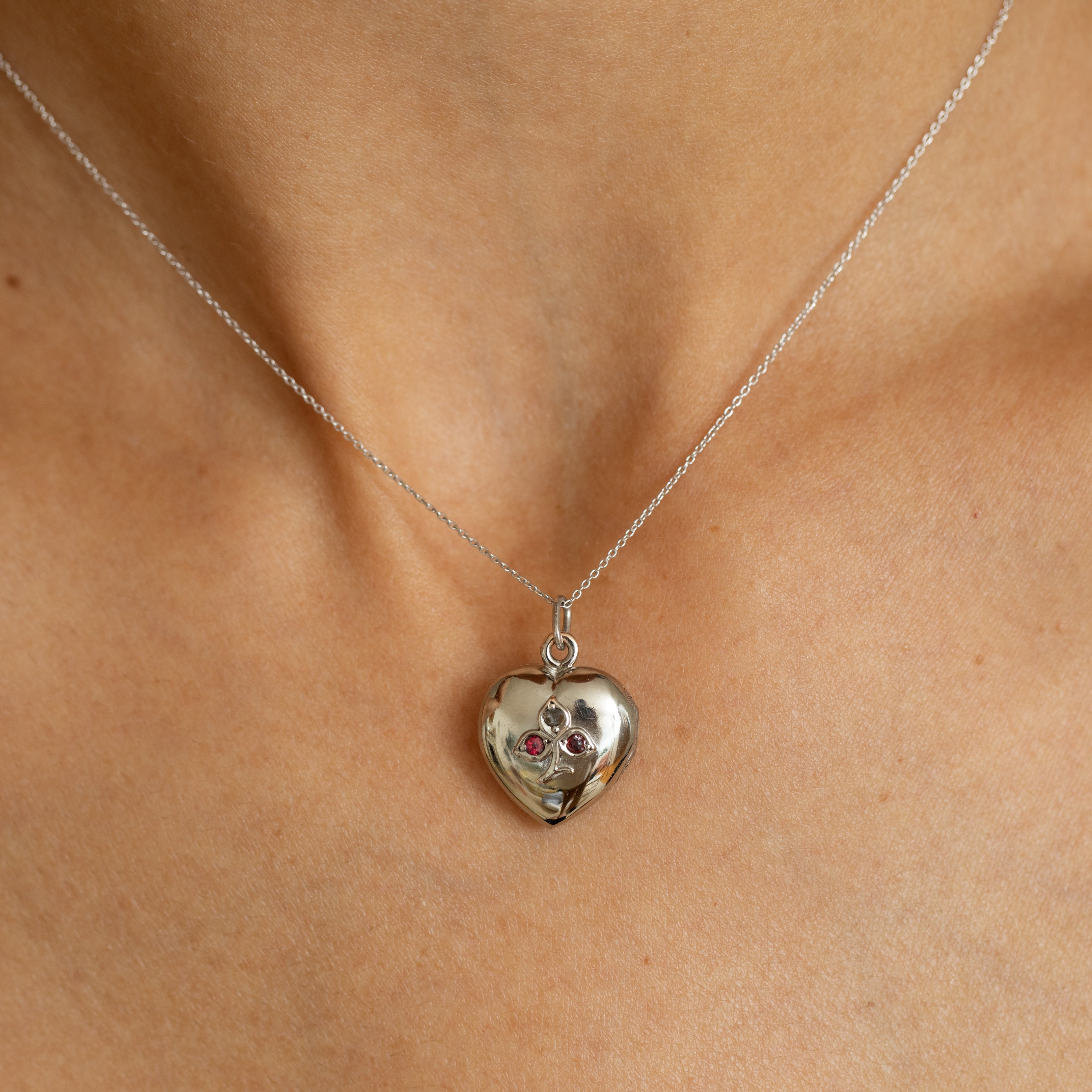 Heart Shaped Ruby, Diamond, And 14K Gold Locket