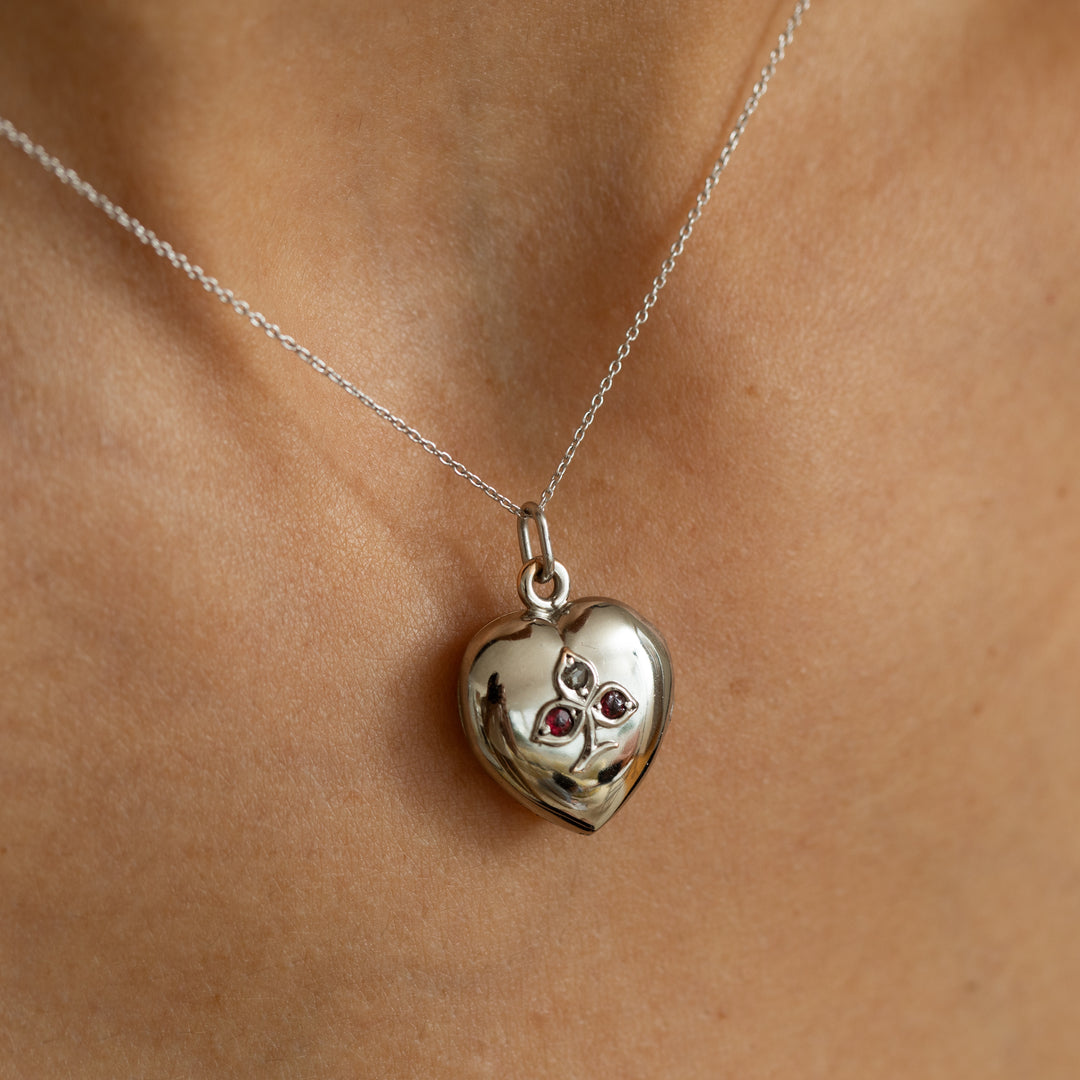 Heart Shaped Ruby, Diamond, And 14K Gold Locket