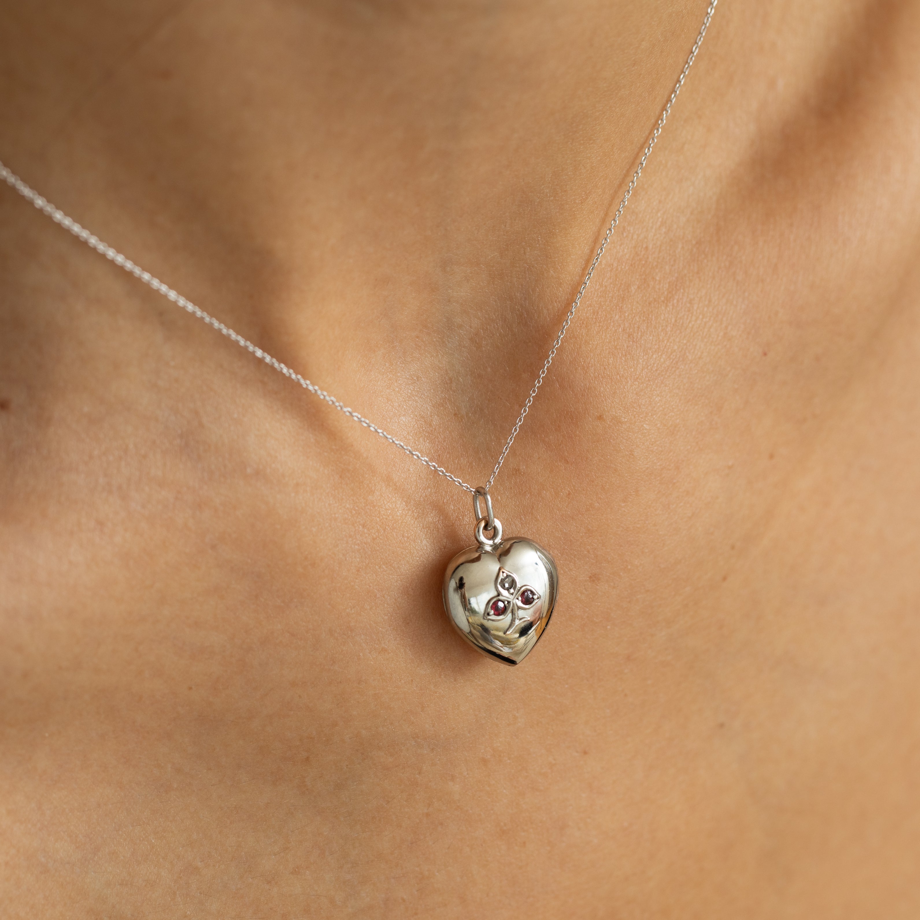 Heart Shaped Ruby, Diamond, And 14K Gold Locket