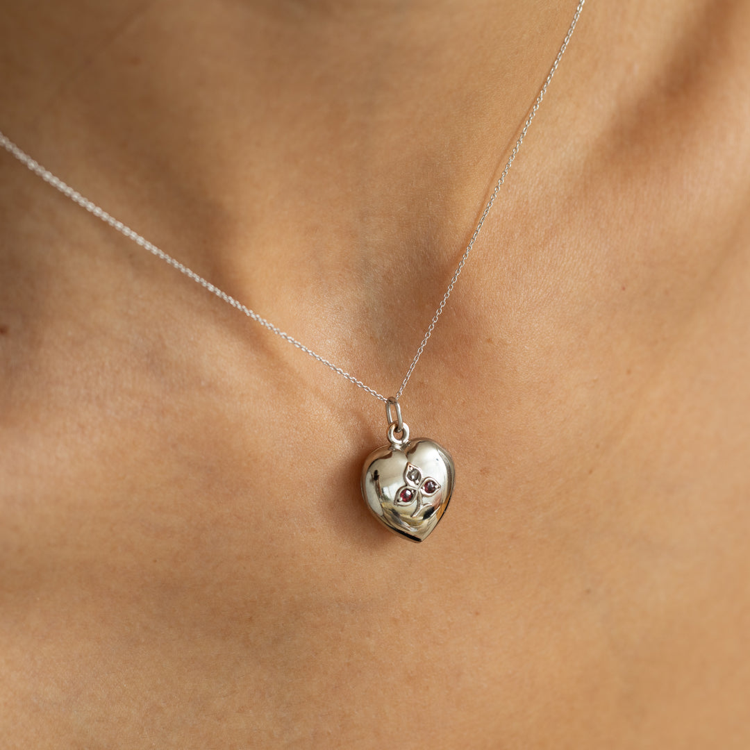 Heart Shaped Ruby, Diamond, And 14K Gold Locket