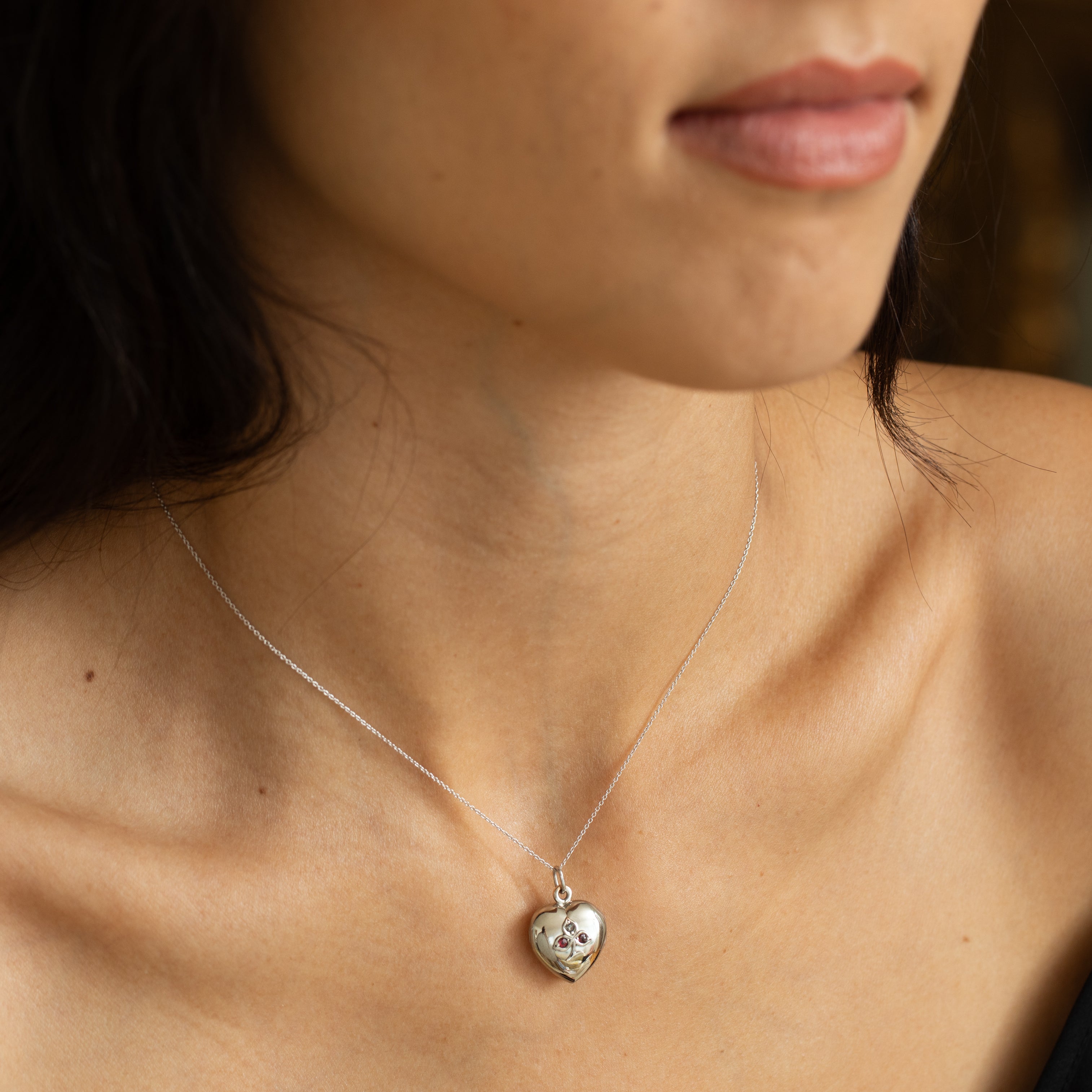 Heart Shaped Ruby, Diamond, And 14K Gold Locket