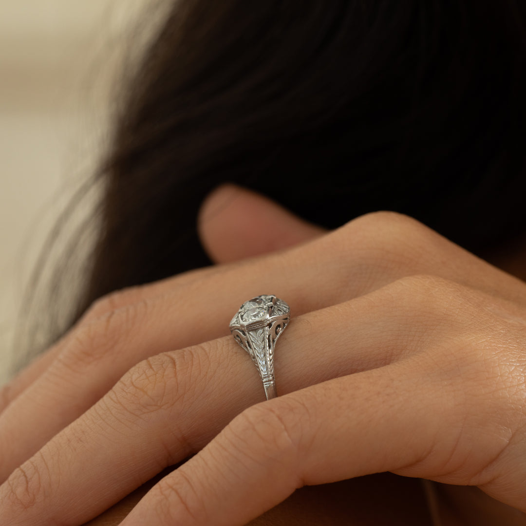 Transitional Three-Stone Platinum And Diamond Ring