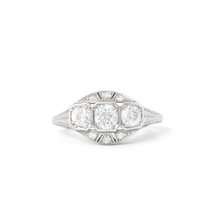 Transitional Three-Stone Platinum And Diamond Ring