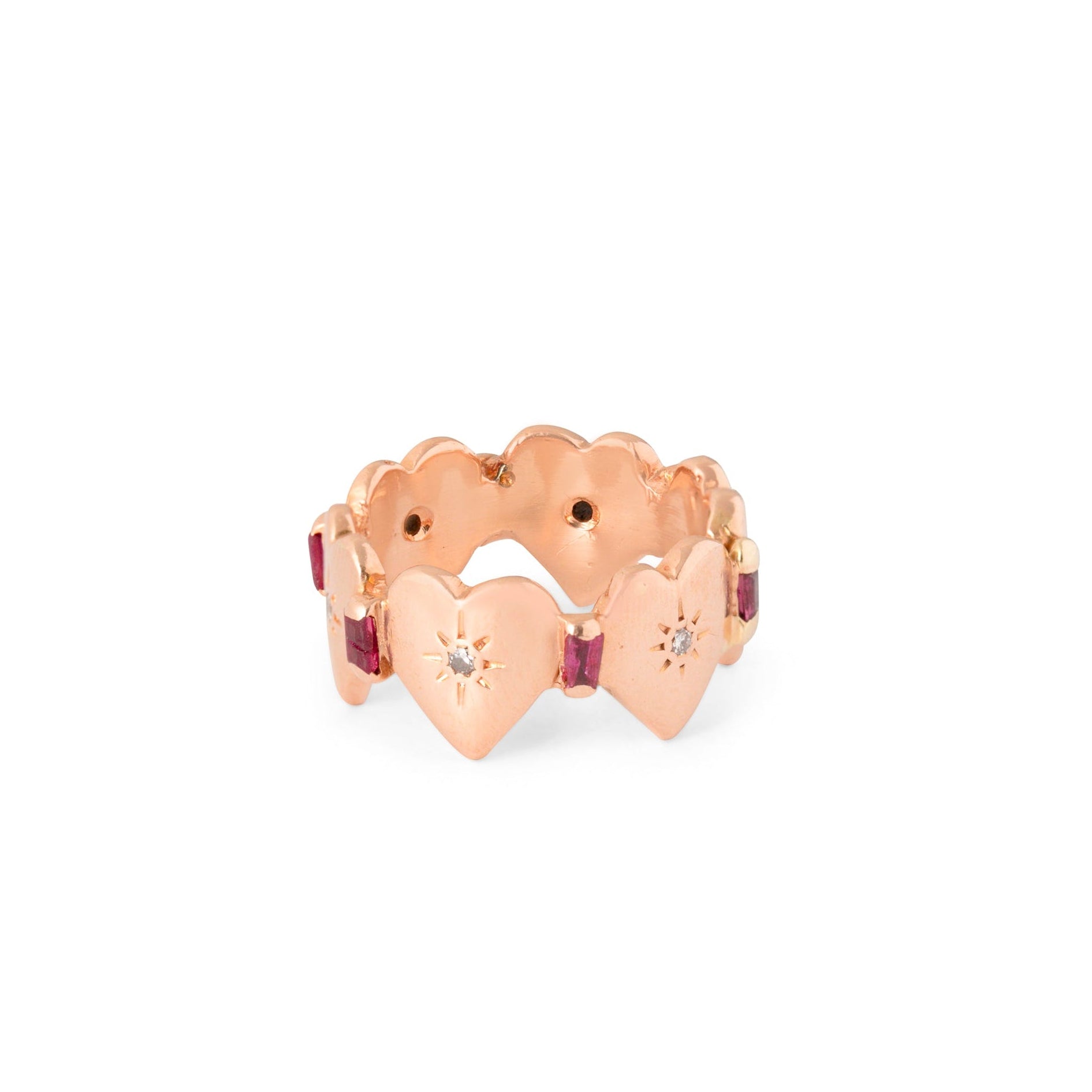 Ruby, Diamond, And 14k Rose Gold Heart Shaped Band