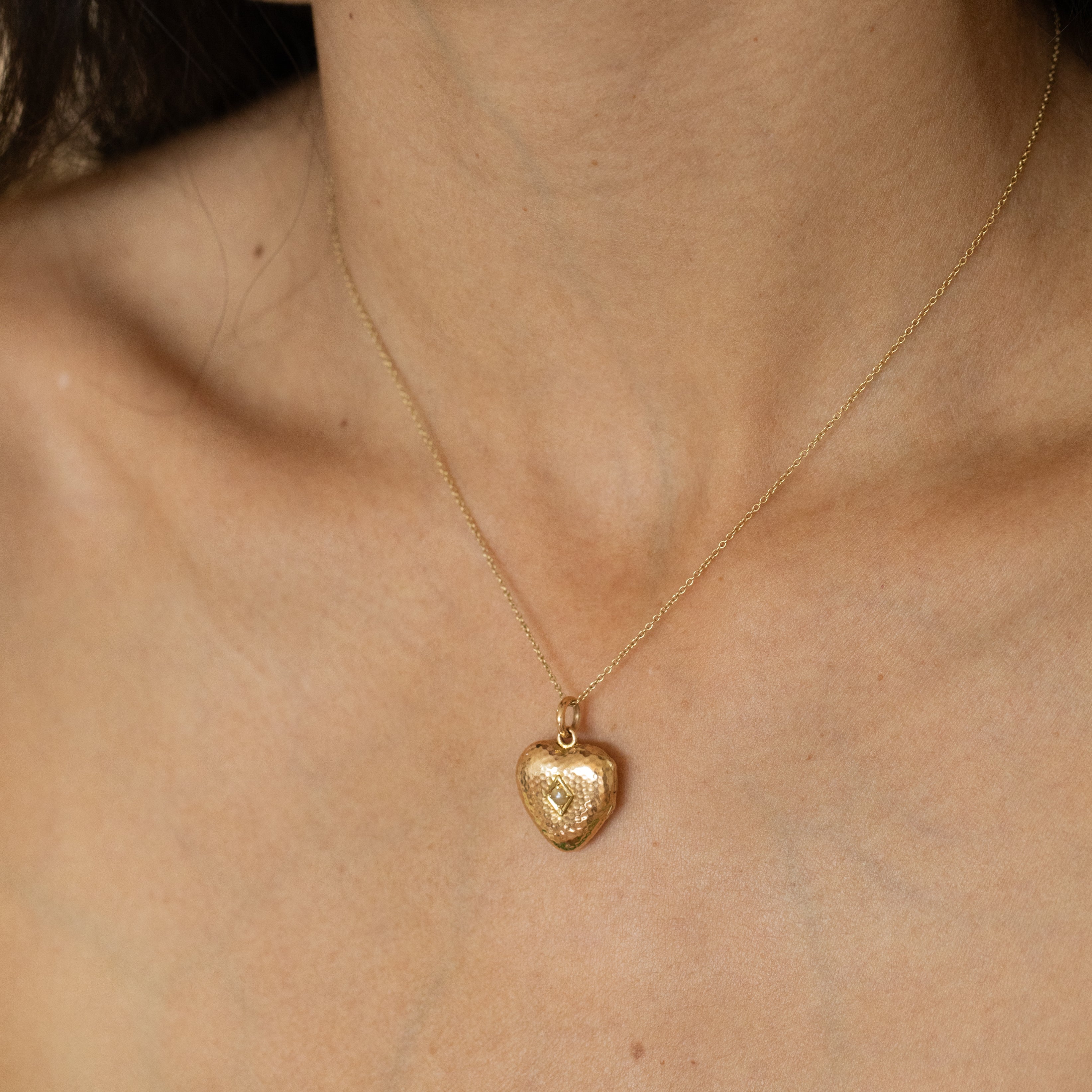 Victorian Hammered 14K Gold and Pearl Heart Shaped Locket