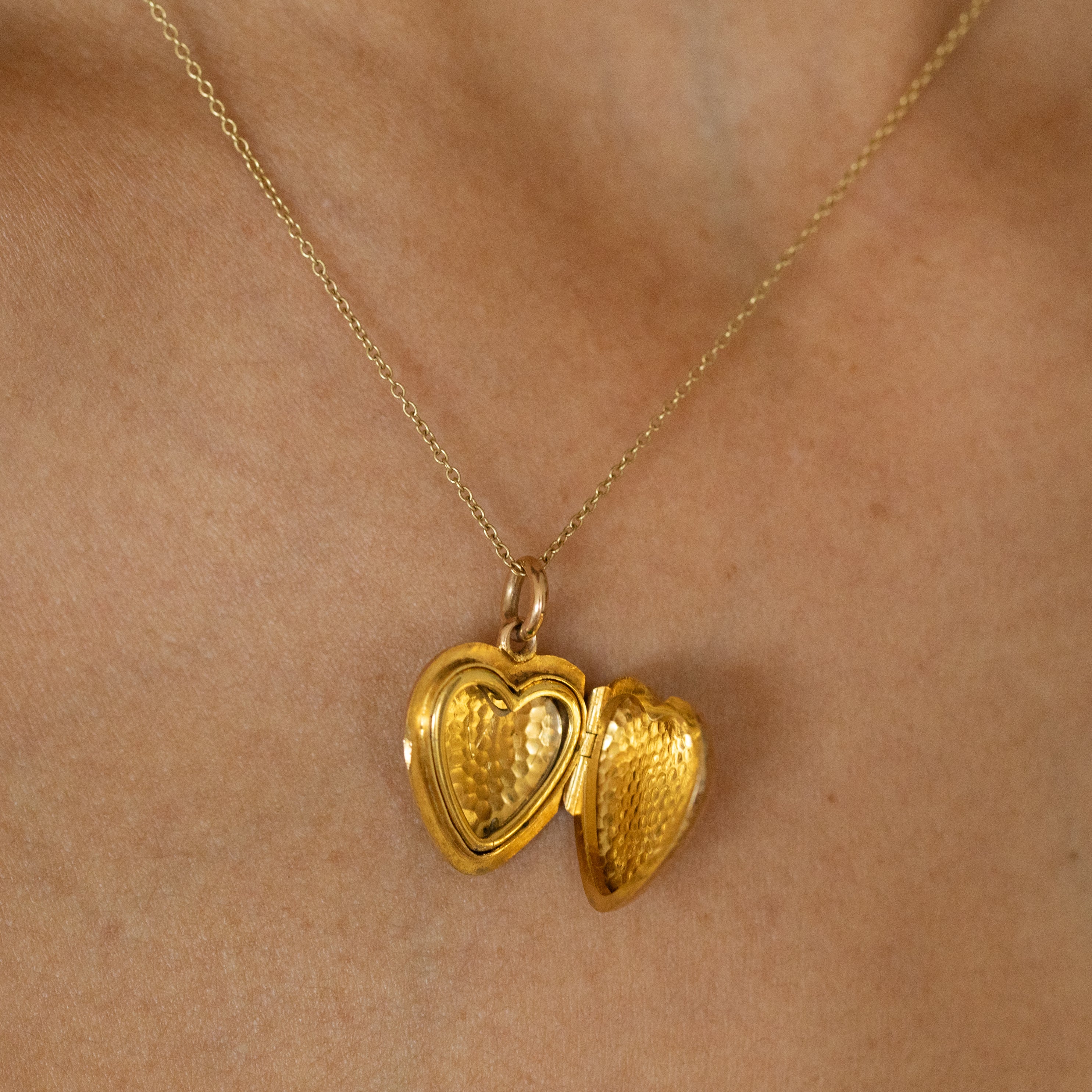 Victorian Hammered 14K Gold and Pearl Heart Shaped Locket