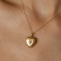 Victorian Hammered 14K Gold and Pearl Heart Shaped Locket