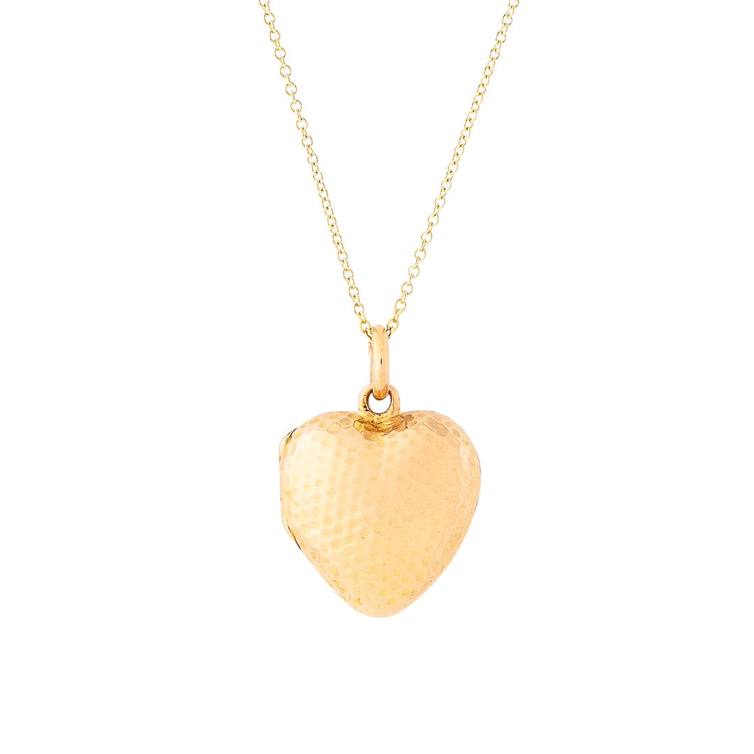 Victorian Hammered 14K Gold and Pearl Heart Shaped Locket