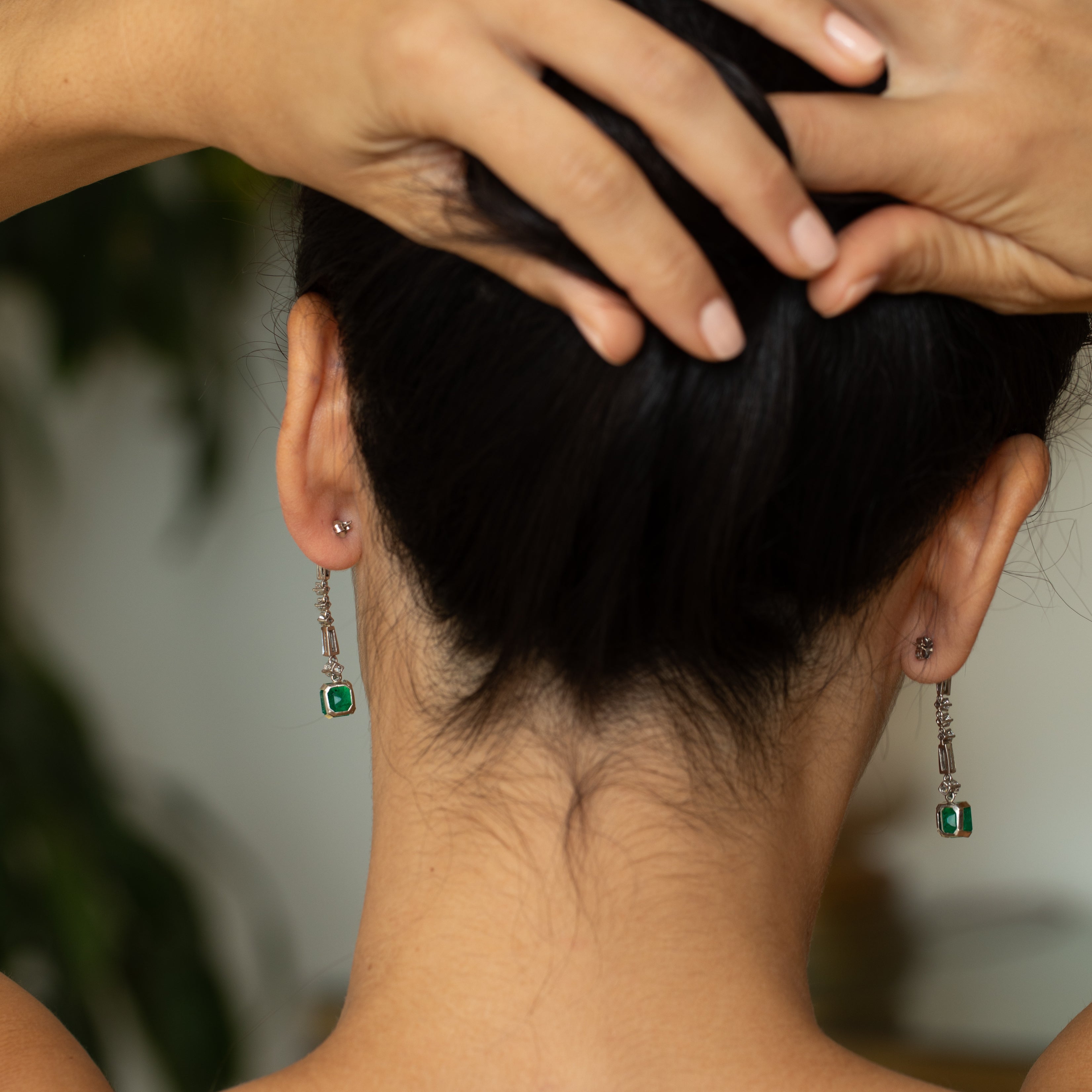 Emerald, Diamond, And 14K White Gold Dangle Earrings