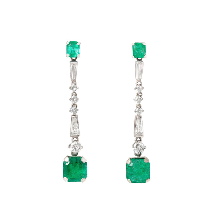 Emerald, Diamond, And 14K White Gold Dangle Earrings