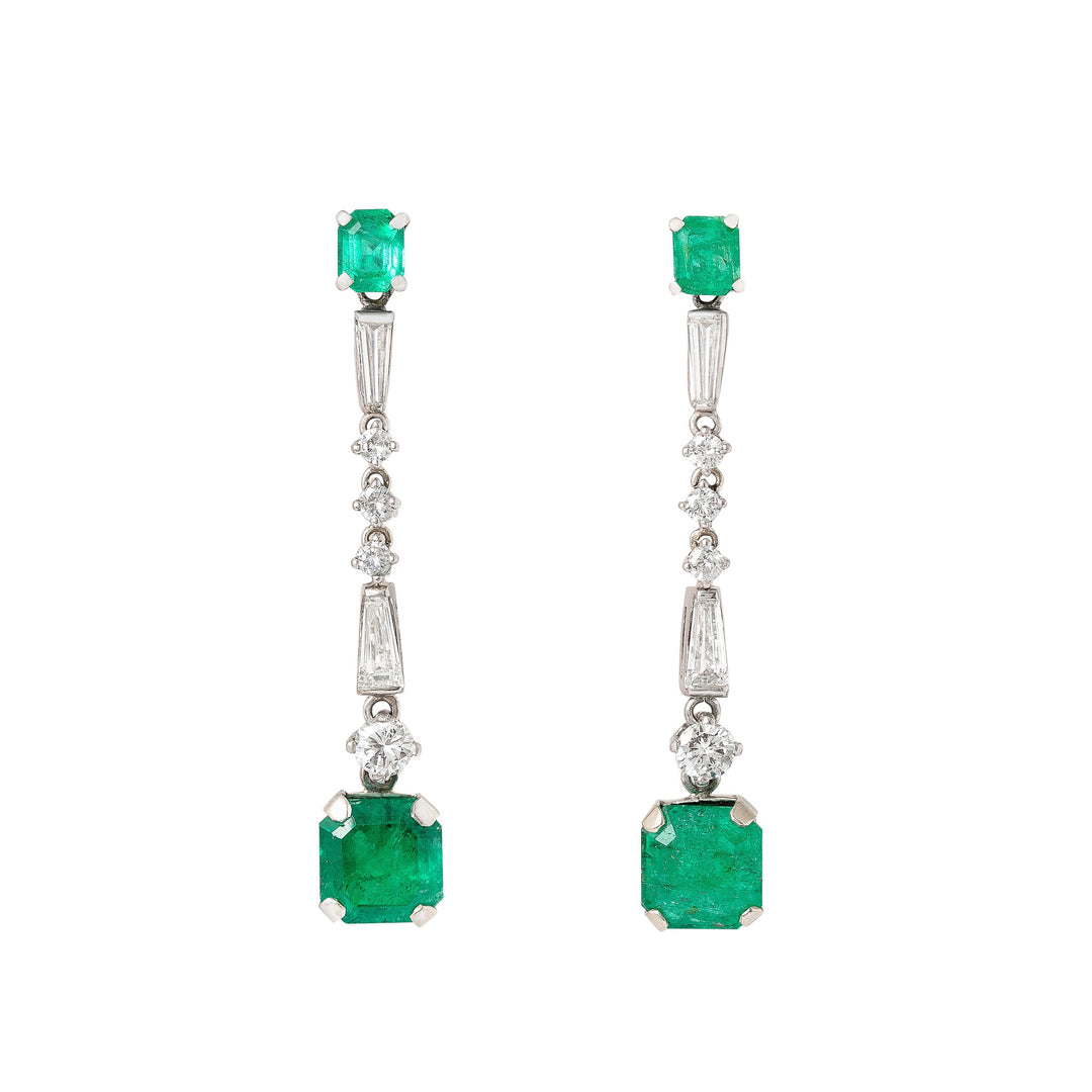 Emerald, Diamond, And 14K White Gold Dangle Earrings