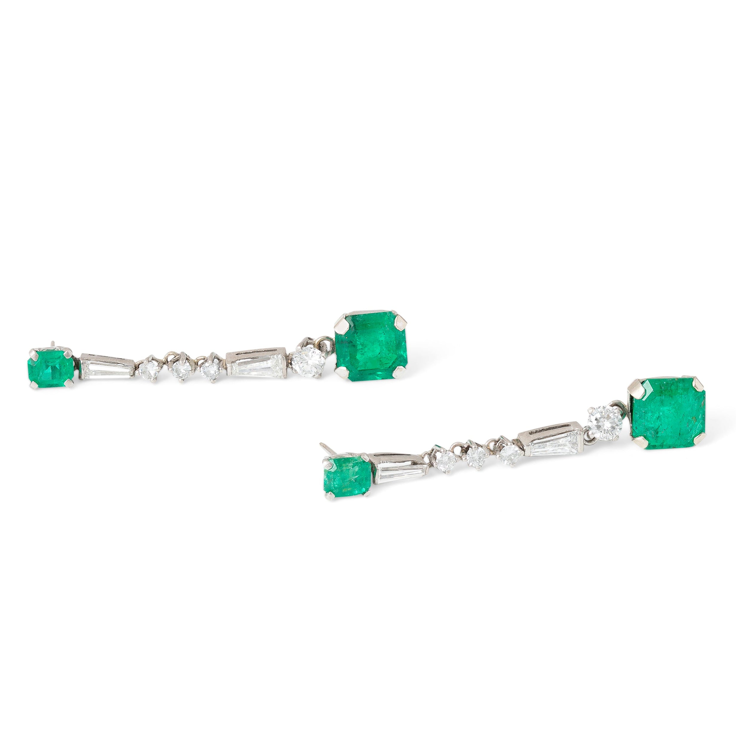 Emerald, Diamond, And 14K White Gold Dangle Earrings